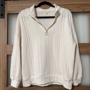 Cream Cable-Knit Quarter Zip Sweater